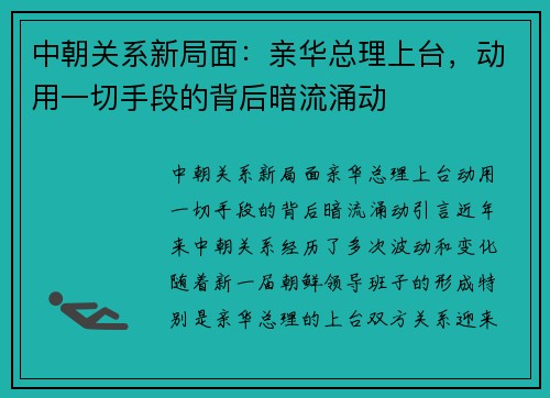 中朝关系新局面：亲华总理上台，动用一切手段的背后暗流涌动