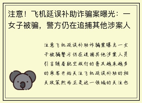 注意！飞机延误补助诈骗案曝光：一女子被骗，警方仍在追捕其他涉案人员