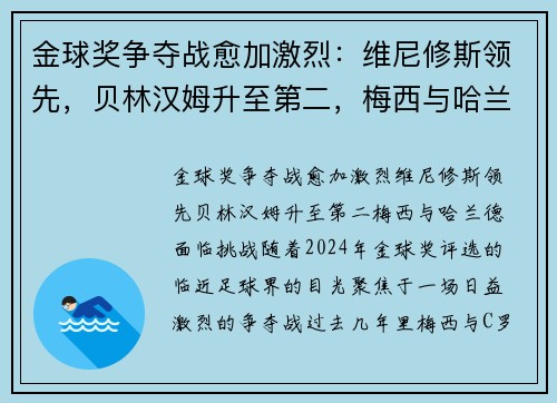 金球奖争夺战愈加激烈：维尼修斯领先，贝林汉姆升至第二，梅西与哈兰德面临挑战