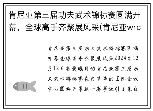 肯尼亚第三届功夫武术锦标赛圆满开幕，全球高手齐聚展风采(肯尼亚wrc)